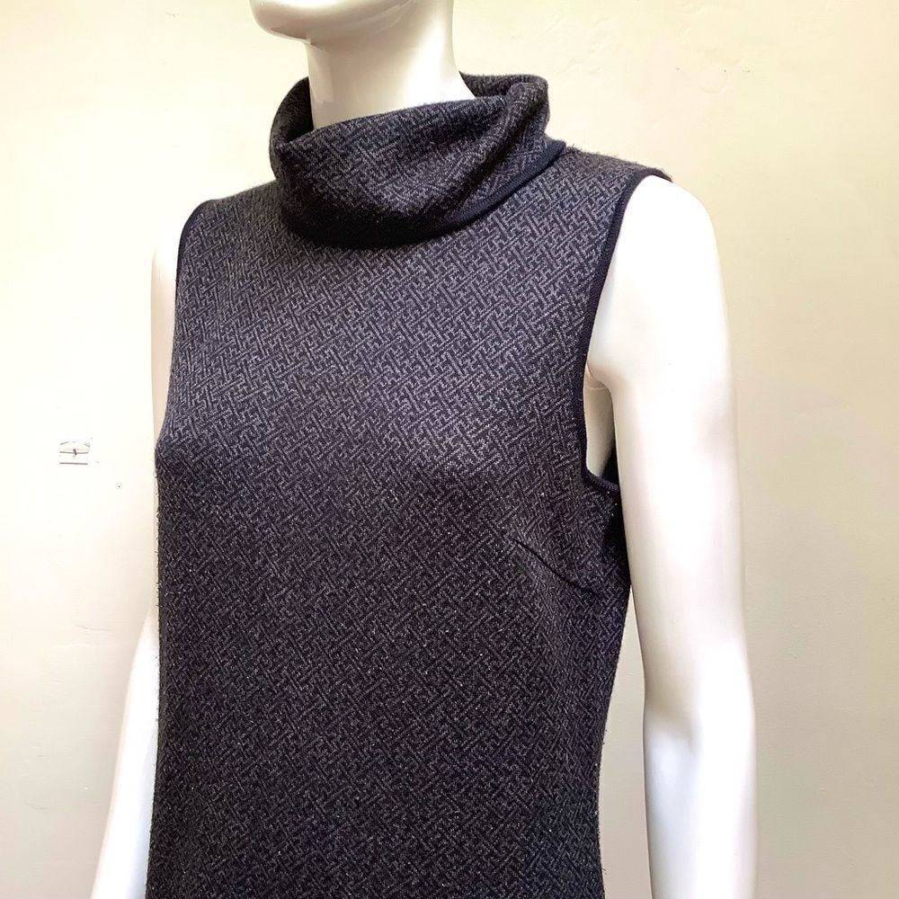 Paraphrase sleeveless mock turtle wool blend Knee Length Dress Blk/Brn Weave